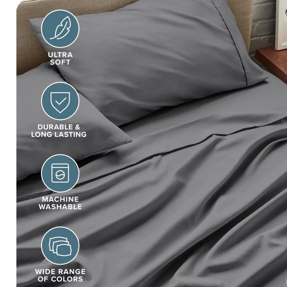 Bare Home Sheet Set Cal King Grey NWT 4 Piece Ultra Soft Microfiber Deep Pocket